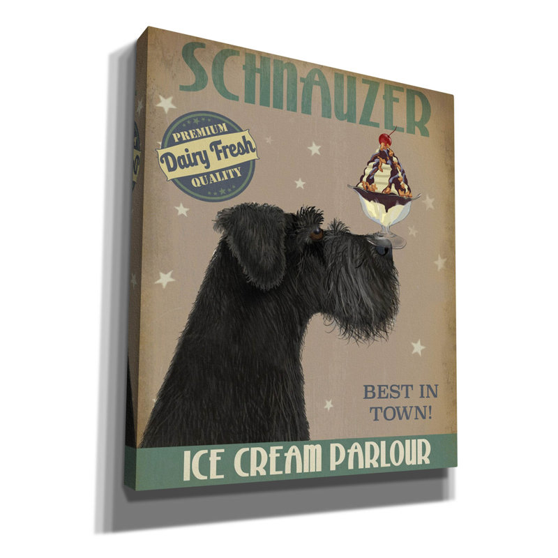 «Schnauzer, Black, Ice Cream» par Fab Funky, art mural sur toile, H 30 po x l 26 po x P 1,5 po