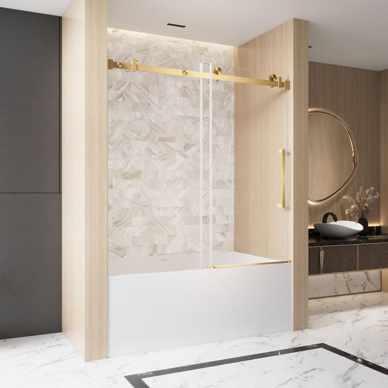 Frameless Single sliding shower door, Brushed Gold