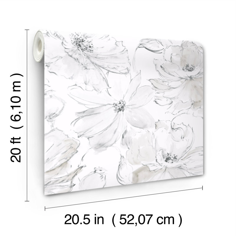Floral Peel & Stick Wallpaper Roll, Gray