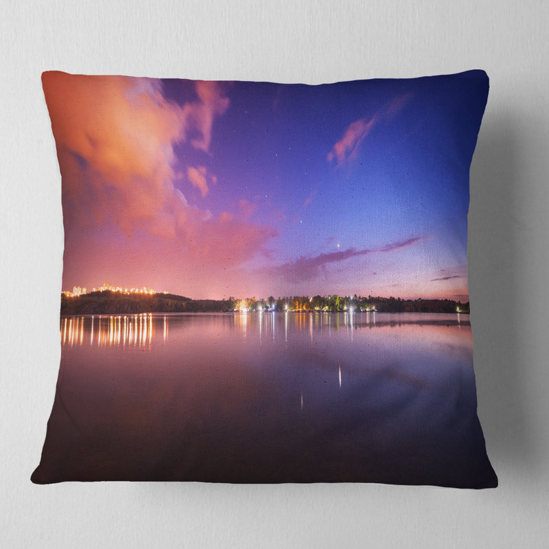 Coussin imprimé paysage nocturne, Coussin décoratif, 16 po x 1 po
