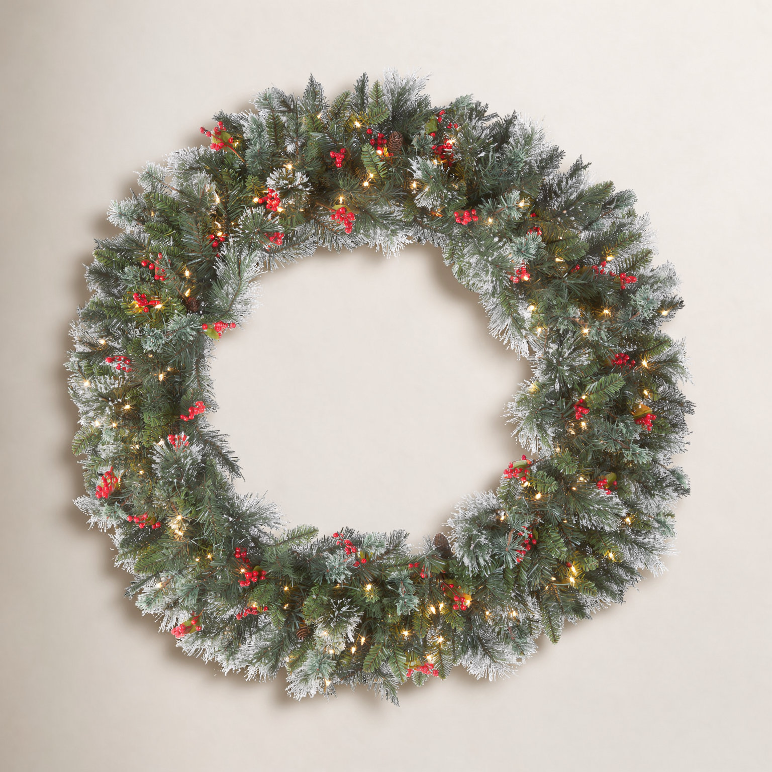 Pre-Lit Pine Wreath, 48" H x 48" W x 7" D