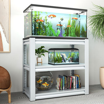 20-30 Gallon Fish Tank Stand - Metal Aquarium Stand, 34 "W x 18 "D x 31"H Adjustable Heavy Duty Reptile Tank Stand, Adjustable 3-Tier Fish Tank Rack Shelf for Home Office, Tank Not Included