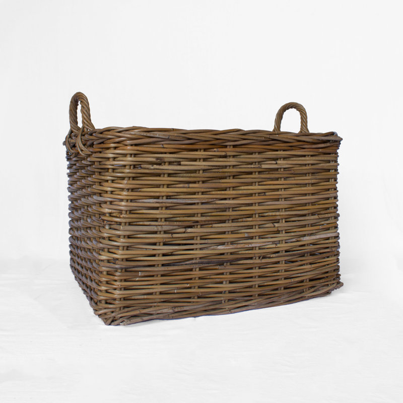 Grand panier rectangulaire en rotin avec poignées