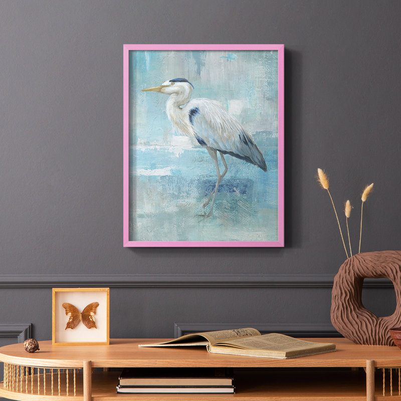 Blue Heron II, reproduction encadrée - bois massif, Rose, H 10 po x l 8 po