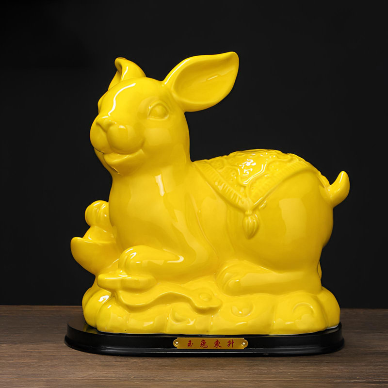 Figurine gracieuse de lapin de jade - décor artistique en céramique pour la bonne chance