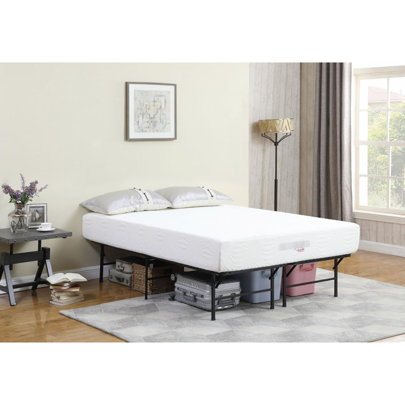Structure de base de support de matelas grand format, acier robuste, noir, pliable, supporte un cadre de support moderne de 750 lb, thermolaqué noir