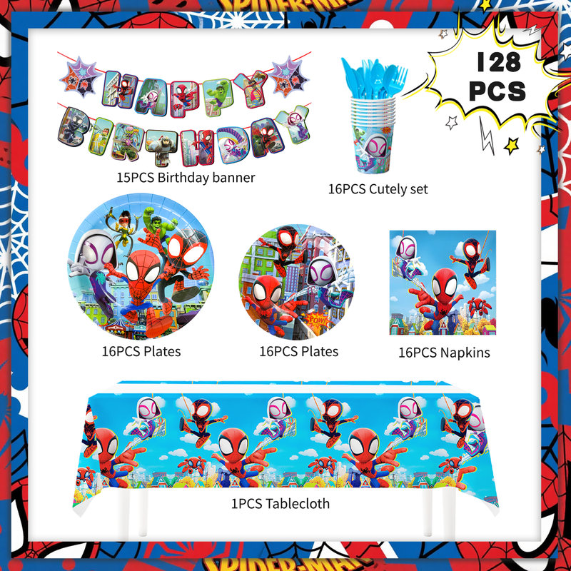 Ensemble de décorations de fête pour enfants Spidey and Friends, 128 pièces Spidey and Friends