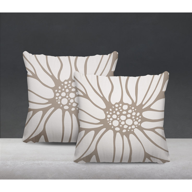 Floral Outdoor Reversible Throw Pillow, Beige, 17W" x 17H"