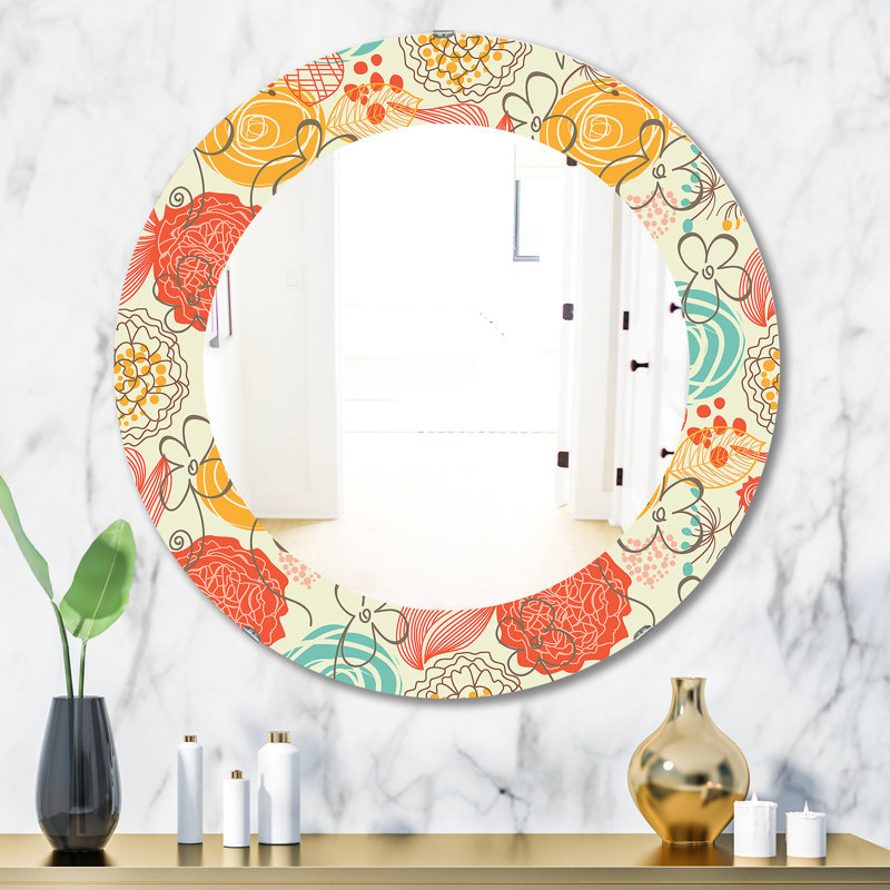 Miroir mural rétro Mid-Century Vintage Flowers 6, H 23,6 po x l 23,6 po