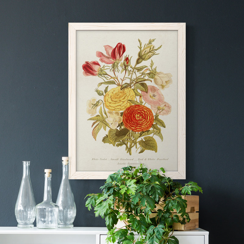 Antique Floral Bouquet I - reproduction de cadre photo sur toile, Cadre blanc, H 31 po x l 44 po x P 1 po