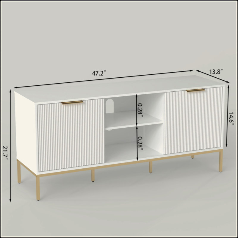 Meuble télé moderne avec portes ondulées, tablette ouverte et tablette réglable - élégant et fonctionnel pour votre salon