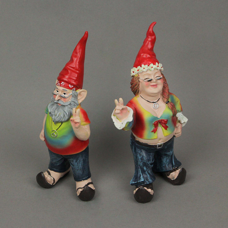 Ensemble de statue de jardin d'extérieur en résine résistant aux intempéries et gnarley gnome Decasanova, teinture par nœuds multicolore - 8,25 pouces de hauteur