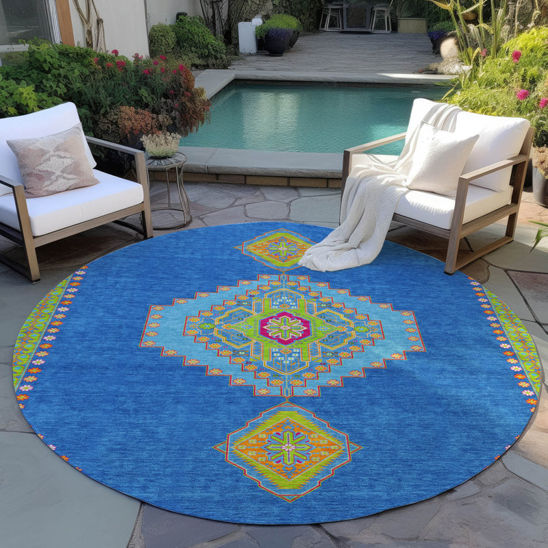 Elira Denim Washable Indoor-Outdoor Rug - , 8' x 8'