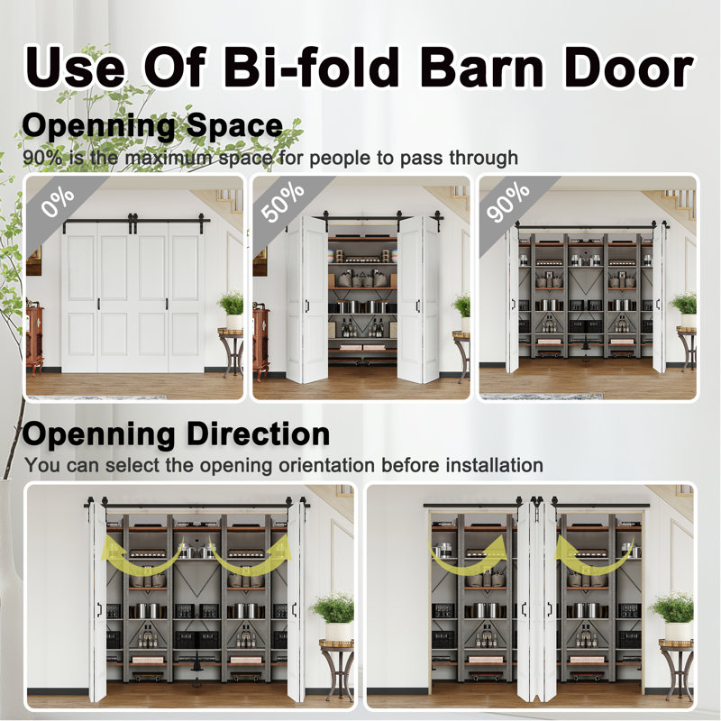 Closet Doors Bi-Fold Barn Door Arched 2-Panelled White Manufactured Wood Pre-Assembled Double Bi-Fold Barn Door 128" x 84" With Installation Hardware Kit (Ideal for Tiny Closet,Pantry,Laundry,Bathroom)