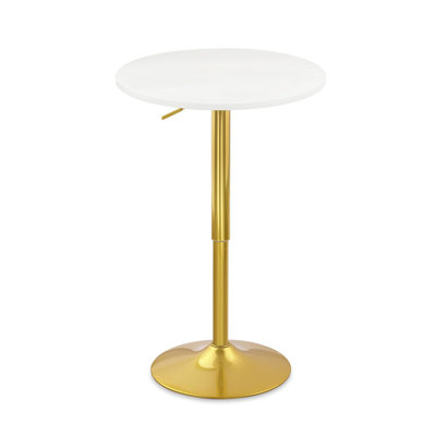  Round Bar Pub Table, 26"-36" Height Adjustable Bistro Tables with Gold Base, 360°Swivel High Top Cocktail Table for Home Kitchen Party Drink Restaurant Wedding Cafe Office Reception,White,1PK