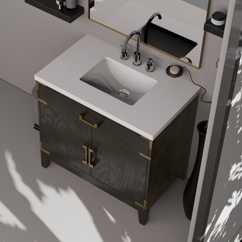 Plateau de meuble-lavabo simple Laurel, Chêne gris, Quartz blanc, 36"