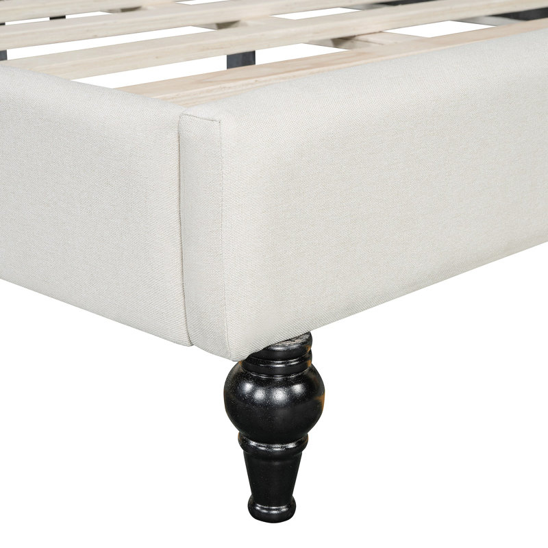 Lit de jour en L en forme de L, avec pieds en bois massif, Beige, Lit double