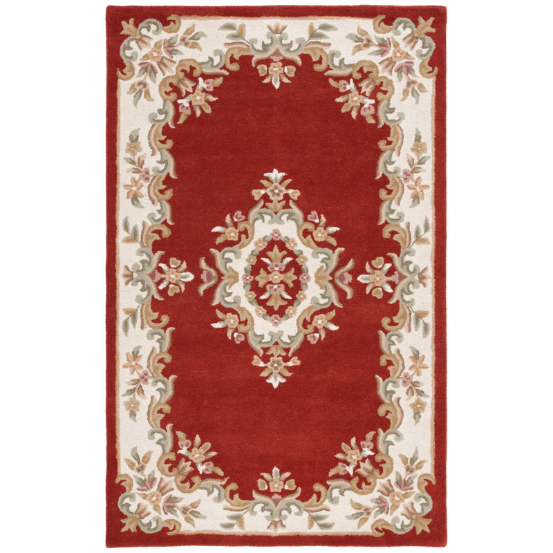 Stengel Aubusson Hand Tufted Wool/Cotton Floral Rug in Ivory/Rust, Rectangle 4' x 6'