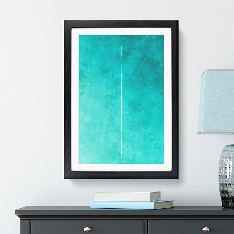 Plane In The Sky Painting - Single Picture Frame Print on MDF, 45cm H x 33cm W x 2cm D, Black Framed
