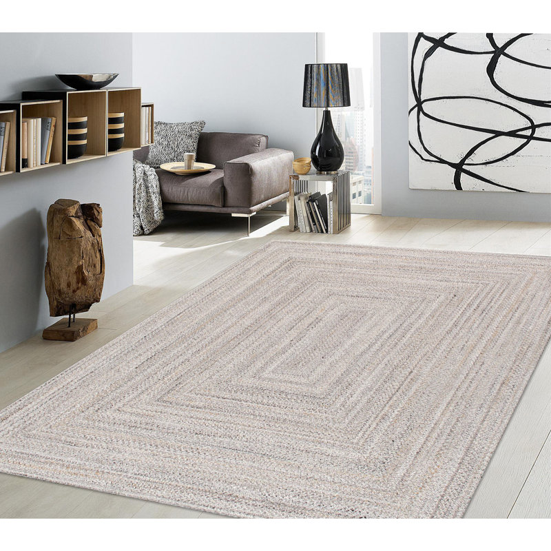 Tapis gris / multicolore tressé à la main Lagos, Rectangle 5 pi x 8 pi
