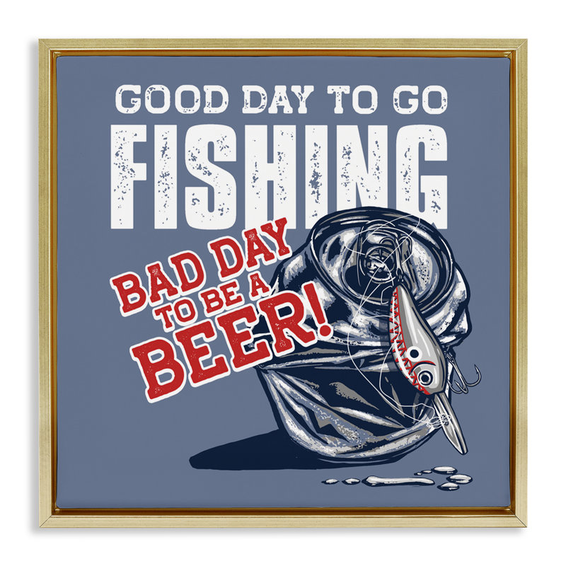 Cadre flottant Good Day For Fishing & Beer, design par Jedco Brands, Inc., H 25 po x l 25 po, Cadre flottant métallique doré