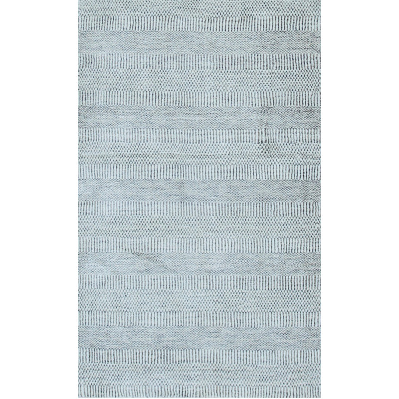 Ivory Hand-Knotted Wool Rhythmic Woven Banding Geometric Modern Contemporary Carpet Rug, 2' x 4'