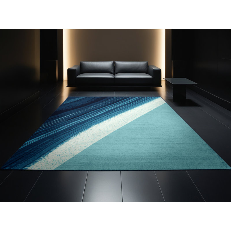 Machine Washable Orkan Victoria Falls Contemporary Ombre Rug in Blue – Navy Binding, 2x3