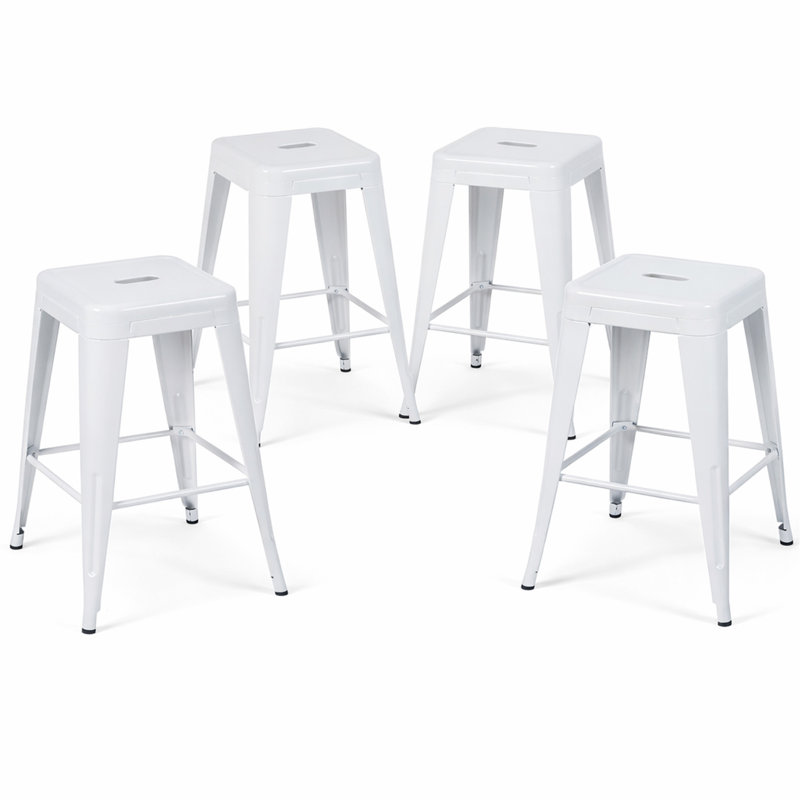 Ensemble de 4 tabourets de bar de 24 po à hauteur de comptoir, tabourets de bar en métal sans dossier, non empilables, détachables et faciles à assembler, pour un îlot de cuisine / bar / café / salle à manger (blanc)