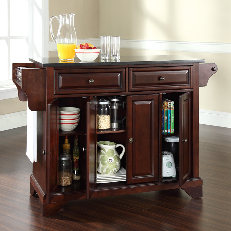 Royce Granite Top Kitchen Island, Vintage Mahogany