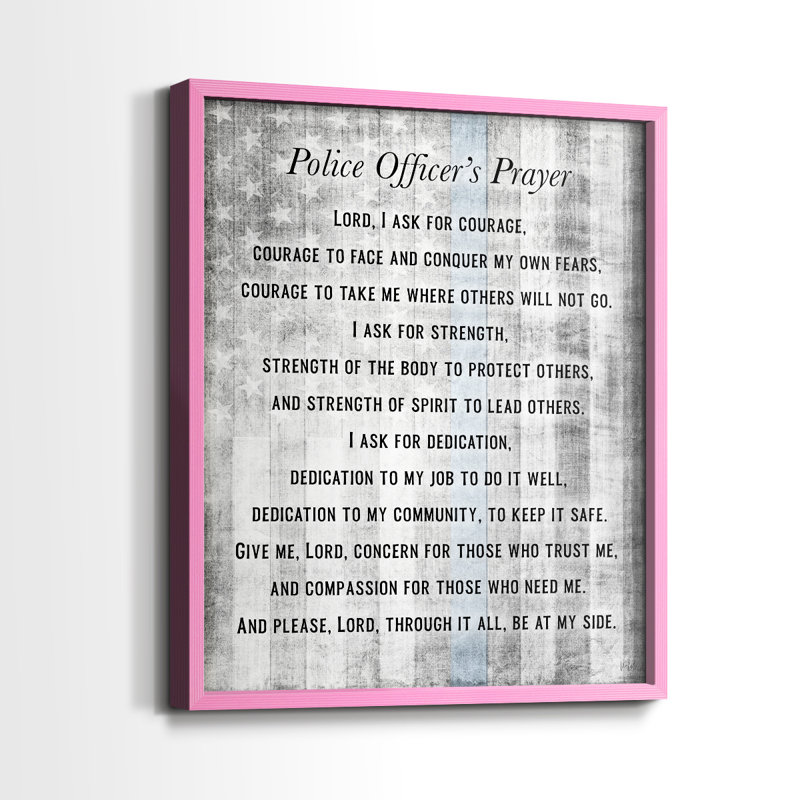 «Police Prayer», reproduction encadrée - bois massif, Rose, H 11 po x l 9 po
