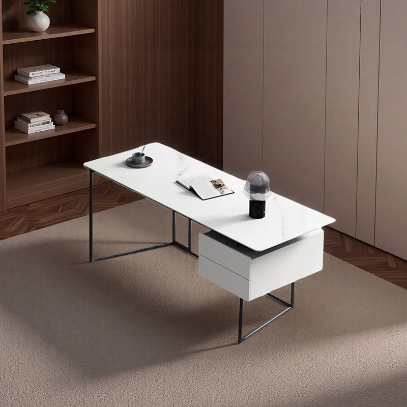 Bureau en pierre frittée de qualité supérieure, Blanc, H 29,53 po x l 55,12 po x P 23,62 po
