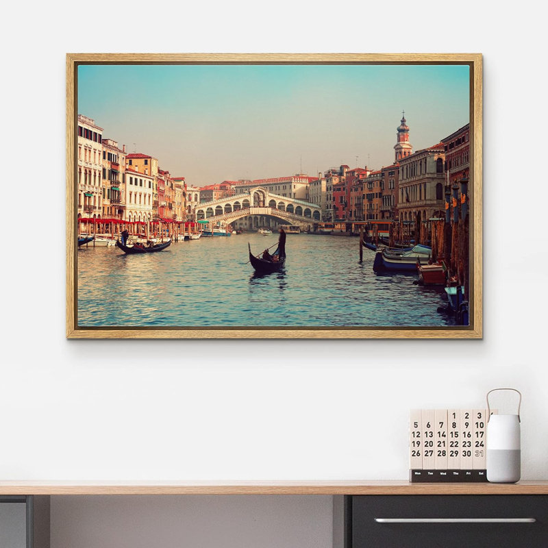 Architecture, pont du Rialto et gondoles à Venise, H 24 po x l 36 po x P 1,5 po, Cadre naturel