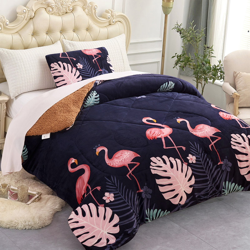 Couverture en sherpa pour enfants avec taies décoratives, Flamant rose