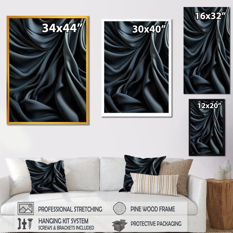 Silk Fractal Noir Curves I - impression d'art mural fractal, Cadre photo noir, H 32 po x l 16 po x P 1 po