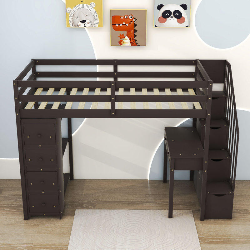Giacamo Twin 6 Drawer Loft Bed with Built-in-Desk by Harriet Bee, Espresso
