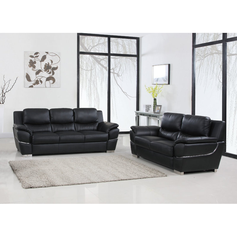 Ensemble de conversation pour deux personnes Danelea, Cuir véritable noir