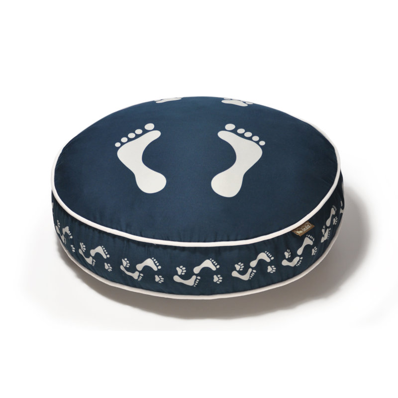 Lit-coussin rond pour chien Footprints, Bleu acier / perle, Moyen (l 36 po x P 36 po x H 4,5 po)