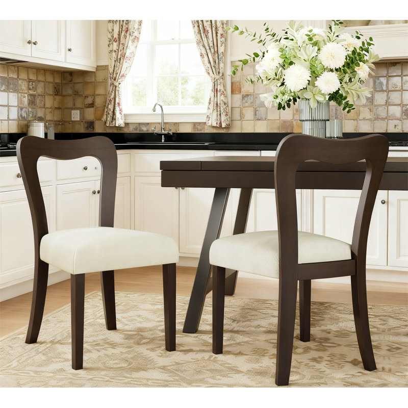 Chaise de salle à manger moderne sans accoudoirs, Marron foncé, Beige