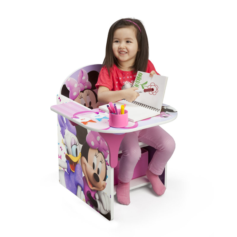 Minnie Mouse Purple Wooden Chair Desk with Storage Bin