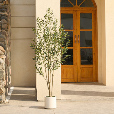George 72" Artificial Olive Tree in Round Planter, UV Protected Faux Olive Tree for Indoor Home Decor