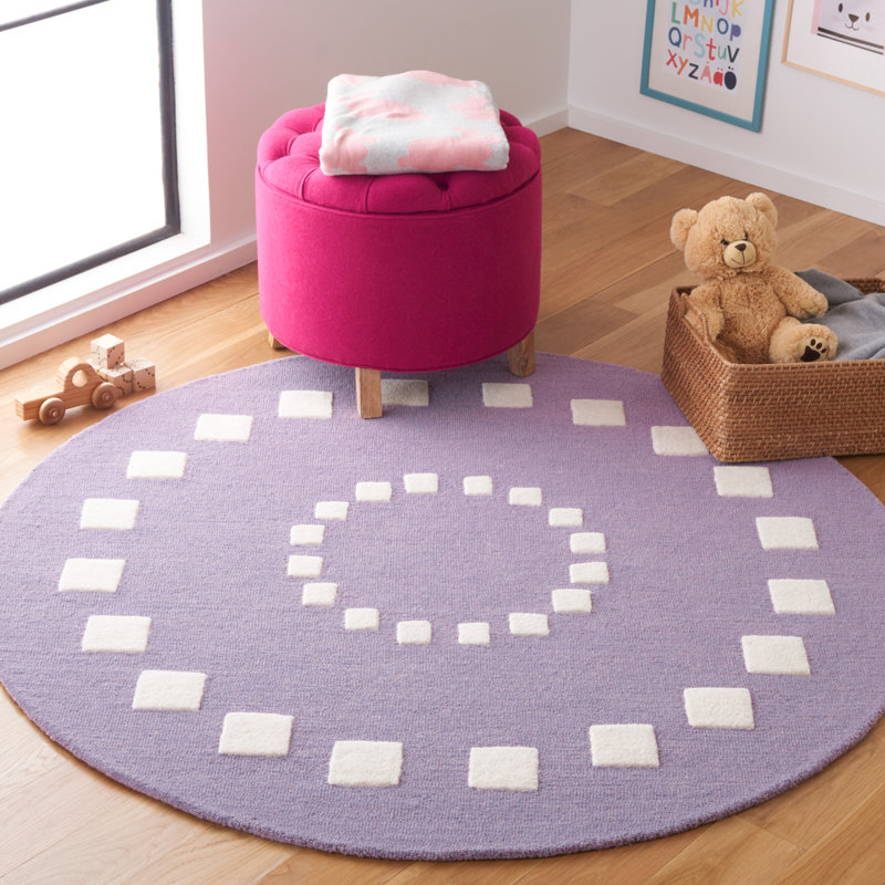Safavieh Kids Hand Tufted 85% Wool And 15% Cotton With Latex Geometric Rug, Round 5'