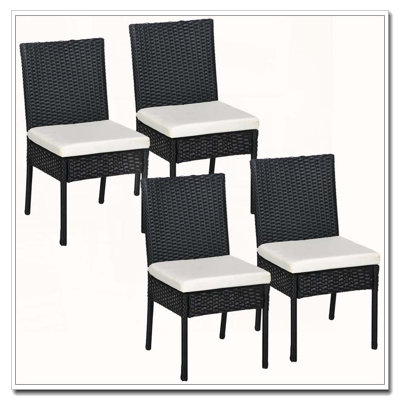 Outsunny PE Rattan Outdoor Dining Chairs Set of 4 with Plush Cushions