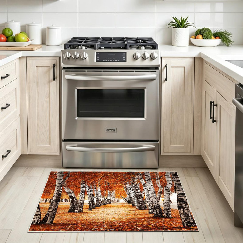 Tapis d'intérieur clair arbre de paysage de bouleau d'automne lavable à la machine, Rectangle 32 po x 47 po