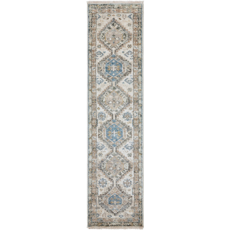 Pepa Hand Knotted Wool Area Rug, Runner 2'6" x 10', Ivory/Gray