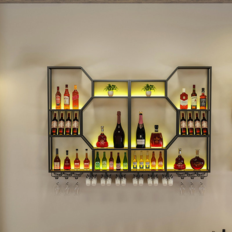 Creative Multifunctional Wall Mounted Wine Rack, Black, 47.2" H x 94.4" W x 7.8" D