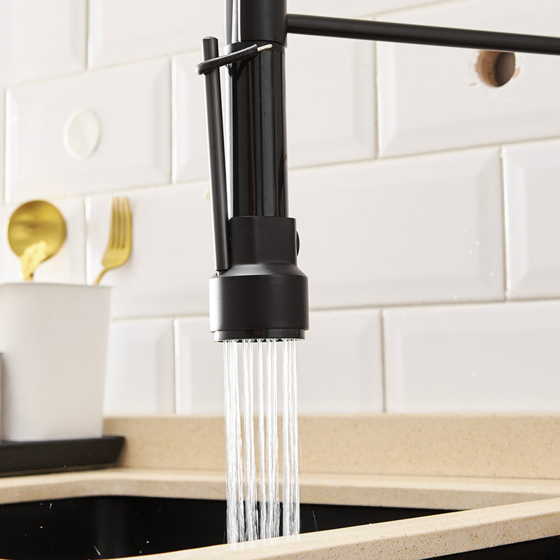 Robinet de cuisine à levier unique avec douchette rétractable, rotation à 360 degrés, matériau en laiton pour évier à deux réglages, évier noir et argent, cuisines modernes