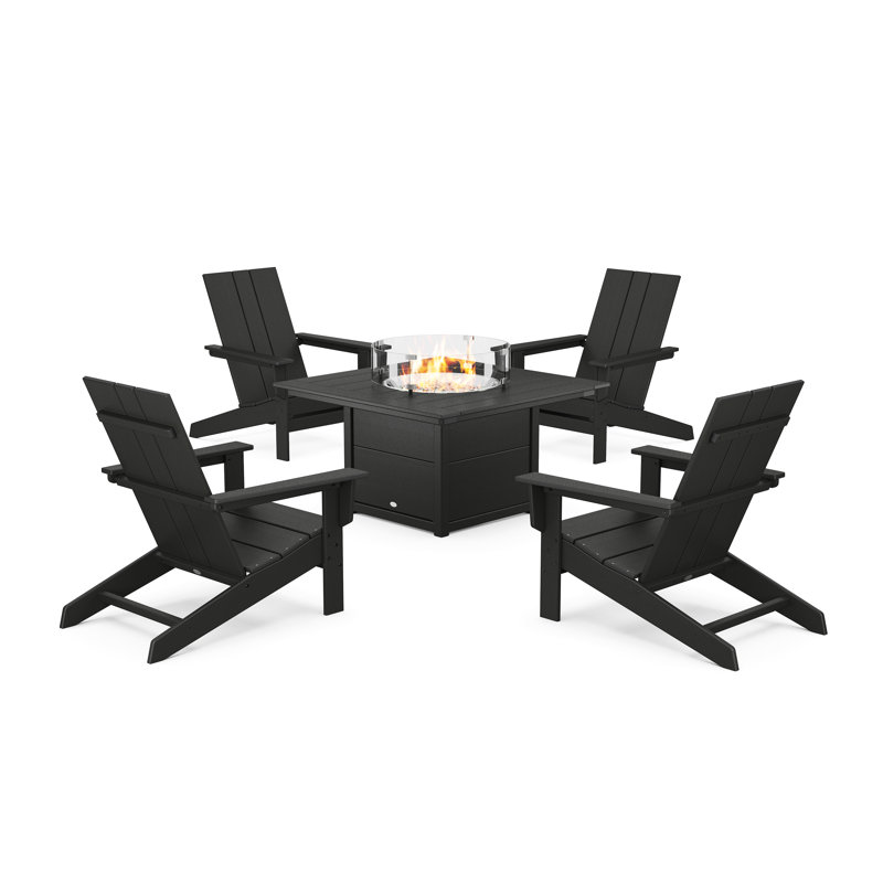 Ensemble de conversation 5 pièces POLYWOOD x ALLModern, Noir, noir, noir, noir