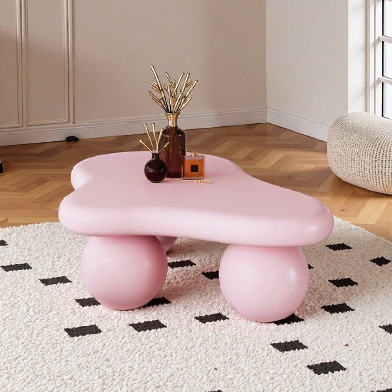 Elegant Cloud-Shaped Coffee Table with Ball Legs for Modern Living Spaces, 47, Pink