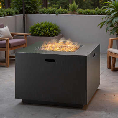 Outdoor Patio Propane Fire Pit 24'' H x 31'' W Square Iron Gas-burning Fire Pit - 50,000 BTU, Tank in side