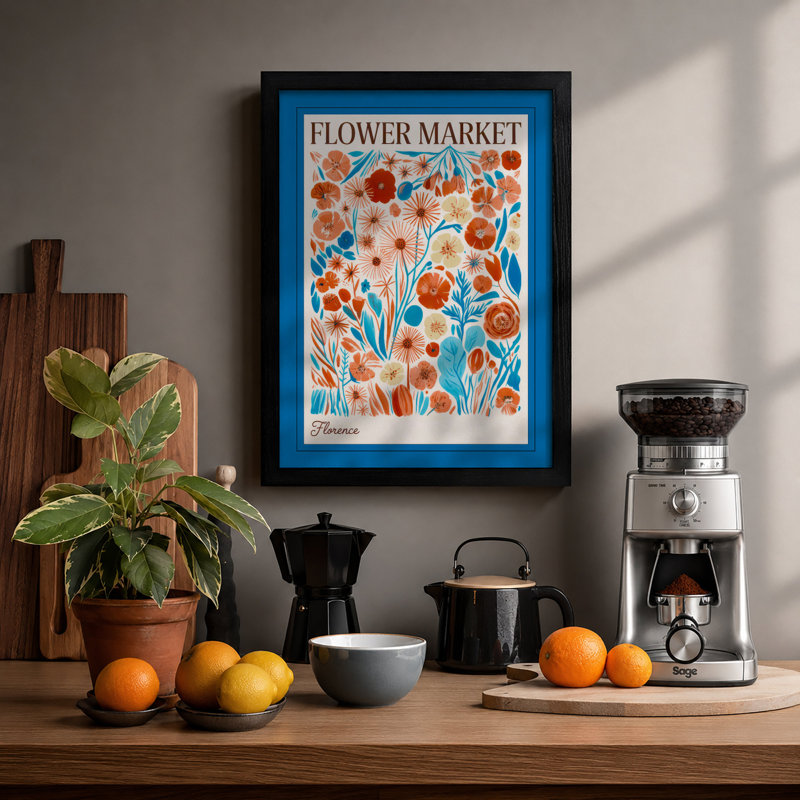 Flower Market Botanical - Framed Print, A2 - 59.4 x 42.0 cm, Black